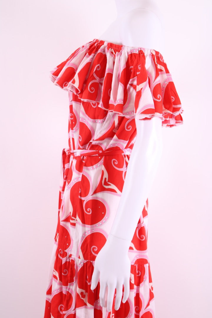 Paolita Heart Print Ruffle Dress Red/ White XS