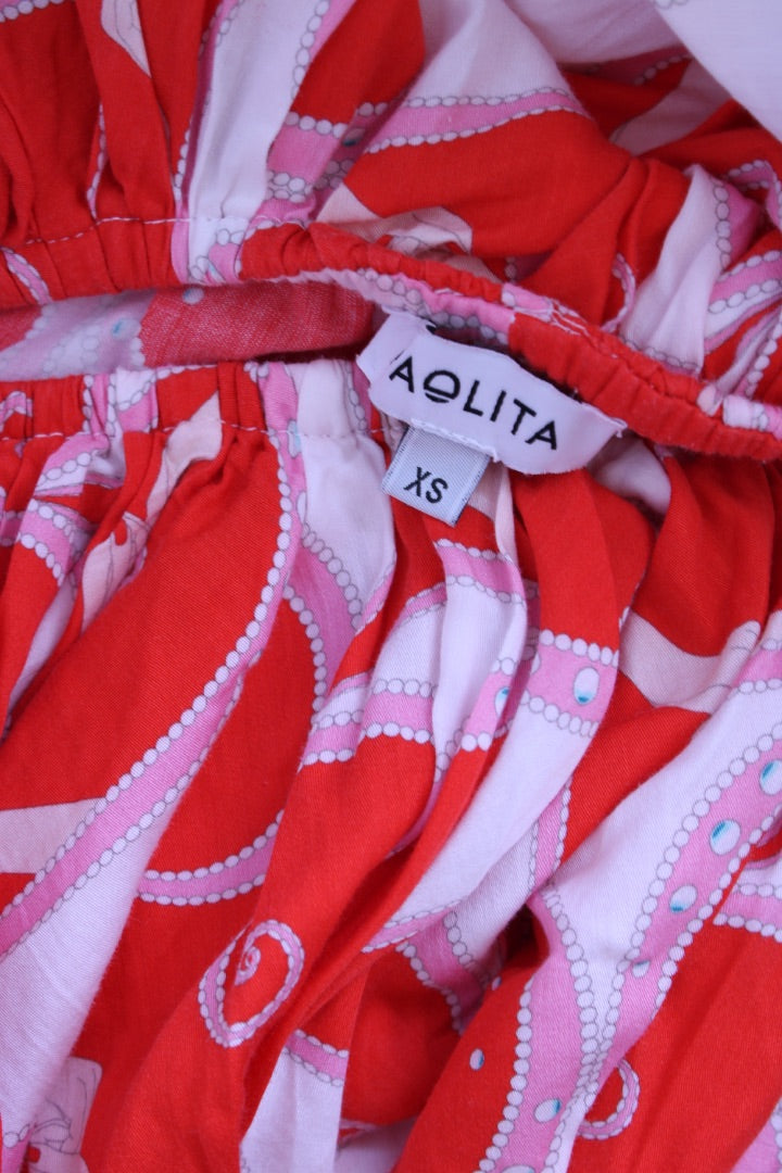 Paolita Heart Print Ruffle Dress Red/ White XS