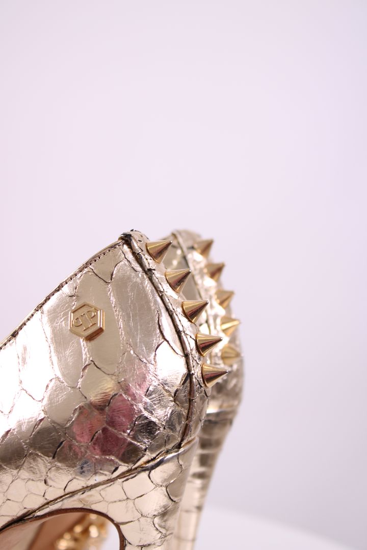 Philip Plein Python Studded Pointed toe heels Gold 39