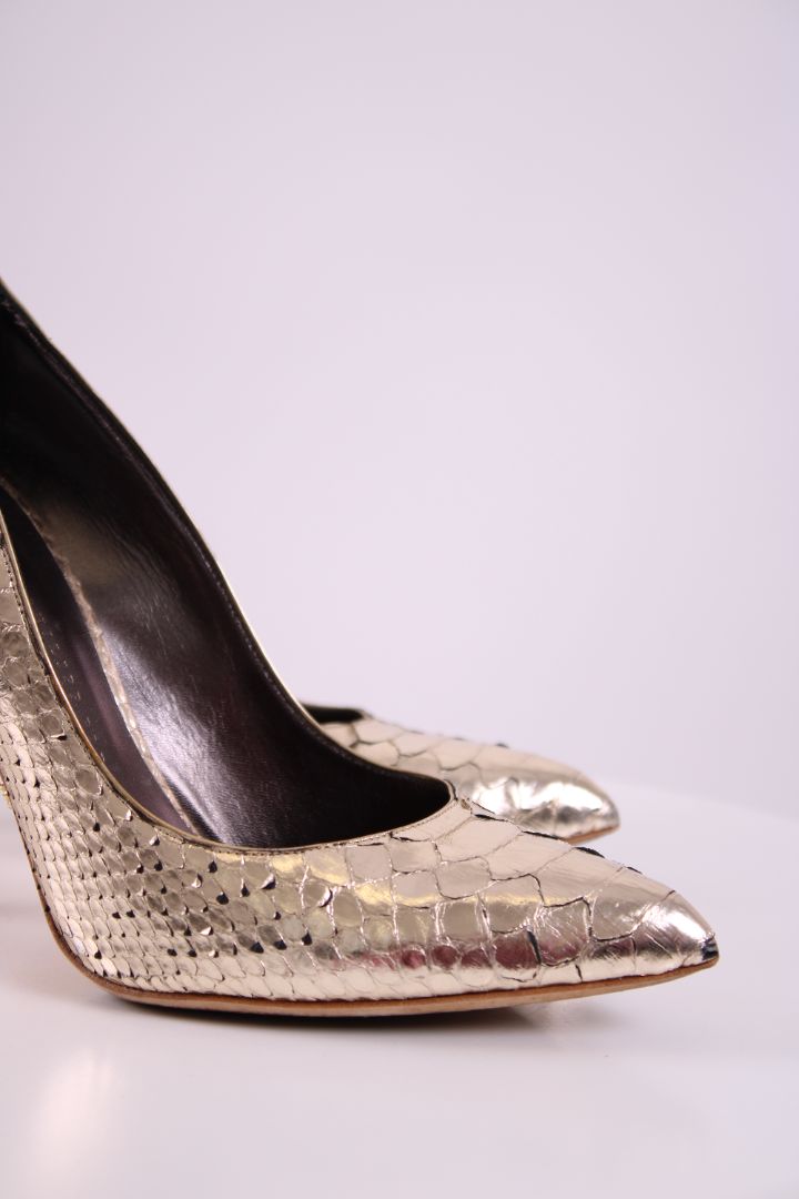 Philip Plein Python Studded Pointed toe heels Gold 39