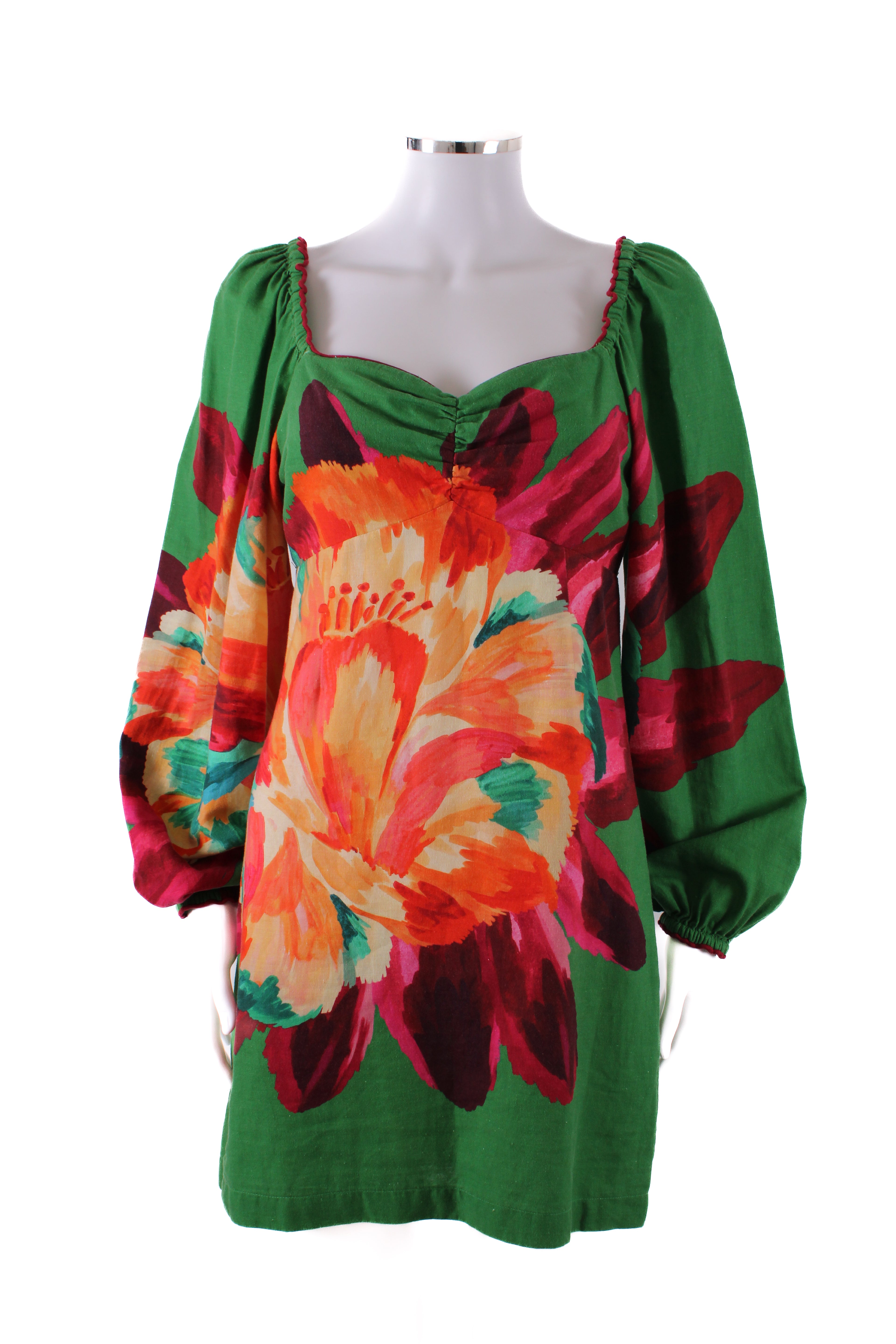 Farm Rio Long Sleeve Mini Dress Green S