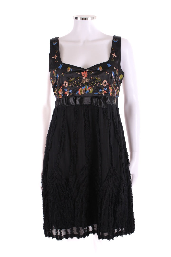 Galliano S/S Embroidered Tunic Dress Black/ Peach M