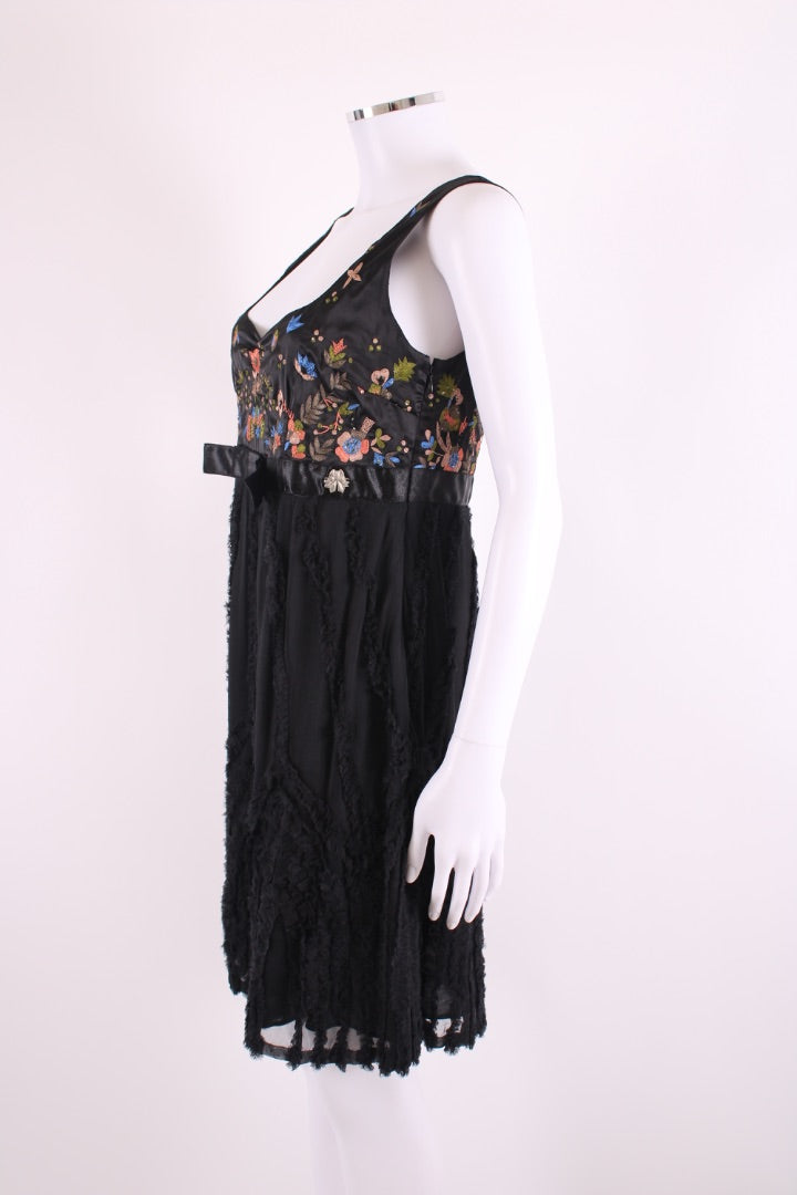 Galliano S/S Embroidered Tunic Dress Black/ Peach M