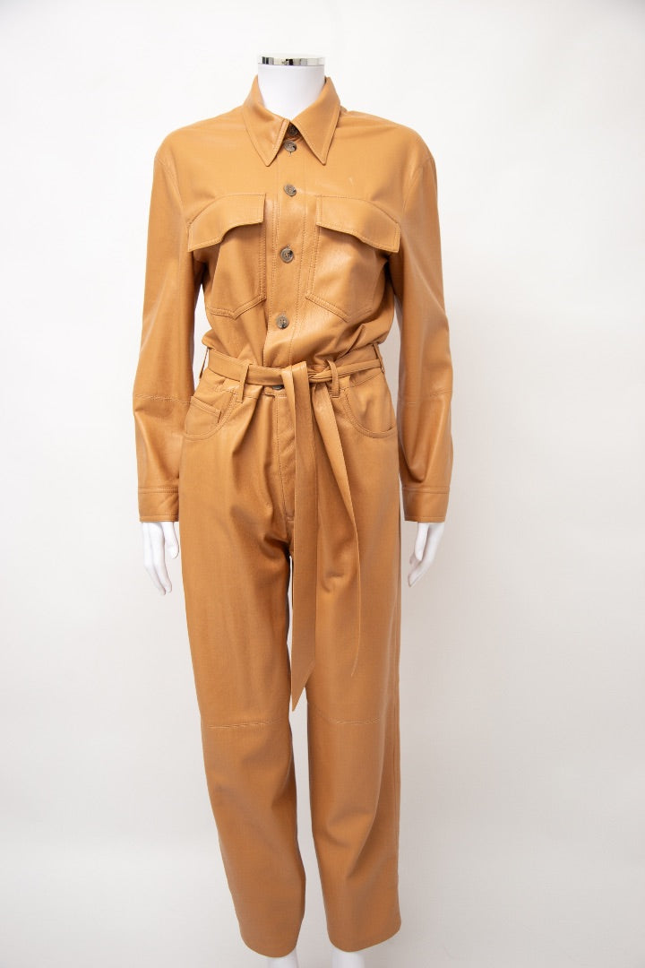 Nanushka L/S Faux Leather Jumpsuit Tan XS