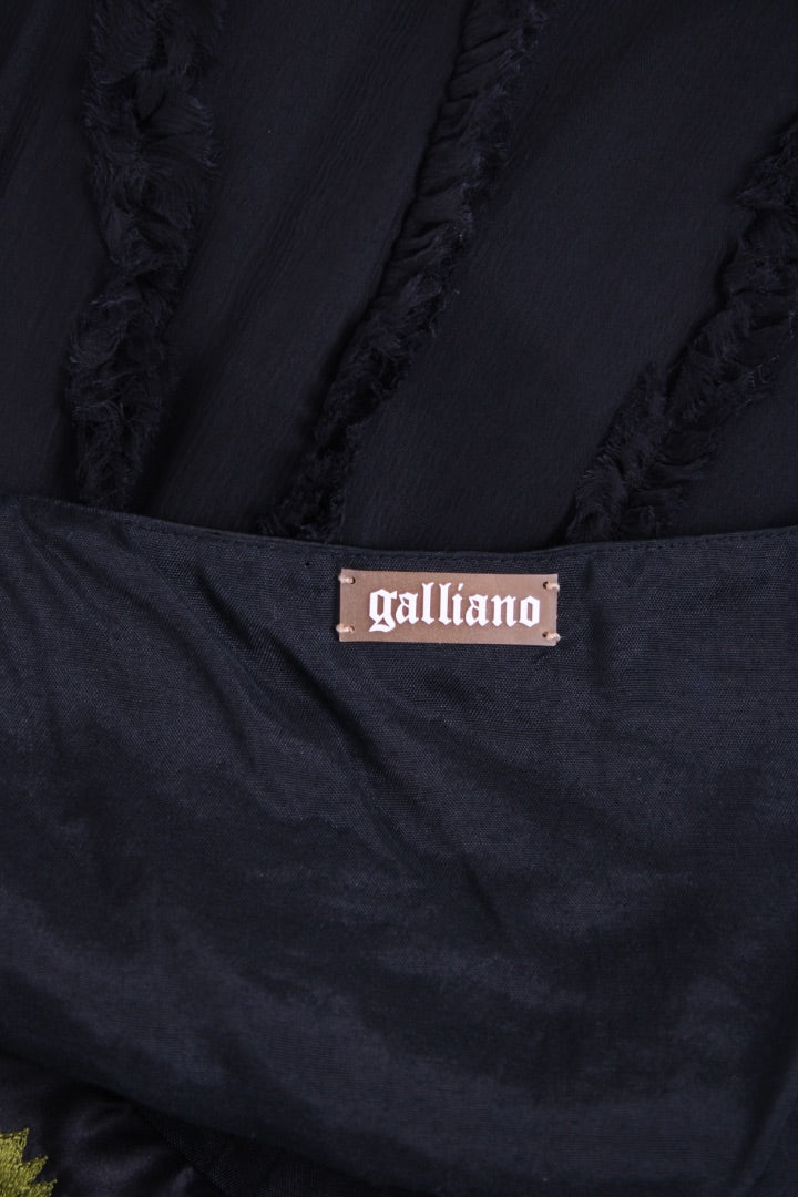 Galliano S/S Embroidered Tunic Dress Black/ Peach M
