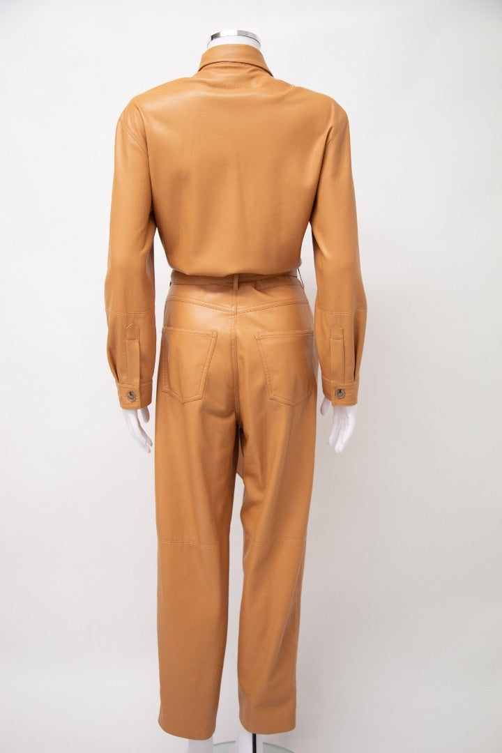 Nanushka L/S Faux Leather Jumpsuit Tan XS