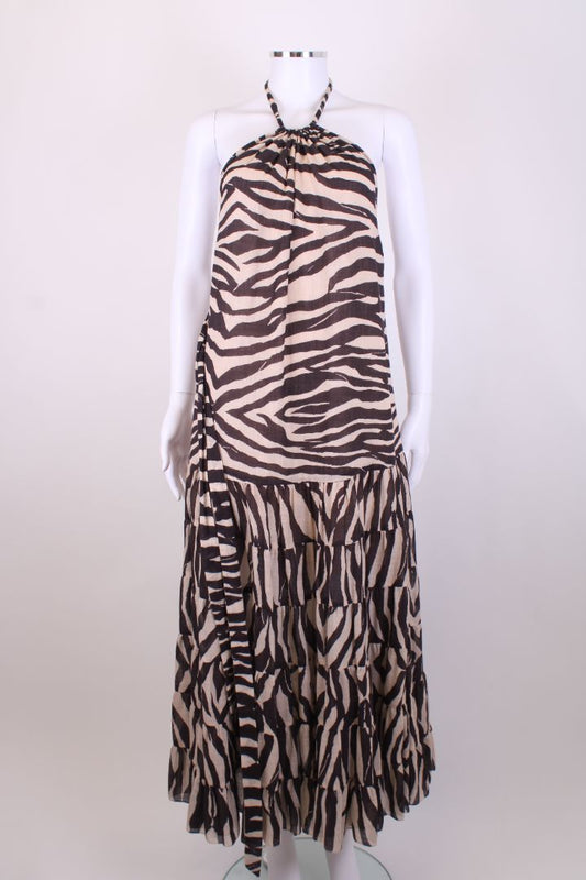 Zimmermann Halter Neck Zebra Dress Brown/ Cream S