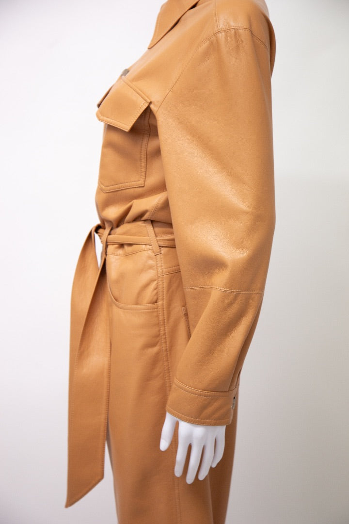 Nanushka L/S Faux Leather Jumpsuit Tan XS