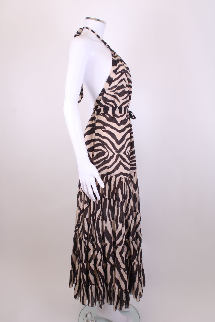 Zimmermann Halter Neck Zebra Dress Brown/ Cream S