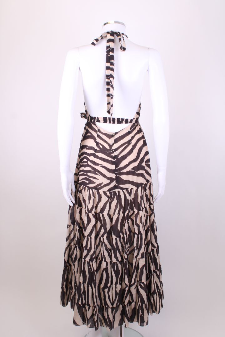Zimmermann Halter Neck Zebra Dress Brown/ Cream S