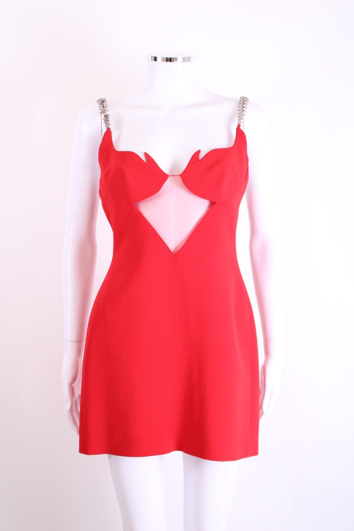 David Koma Chain Strap Flame Dress Red 10