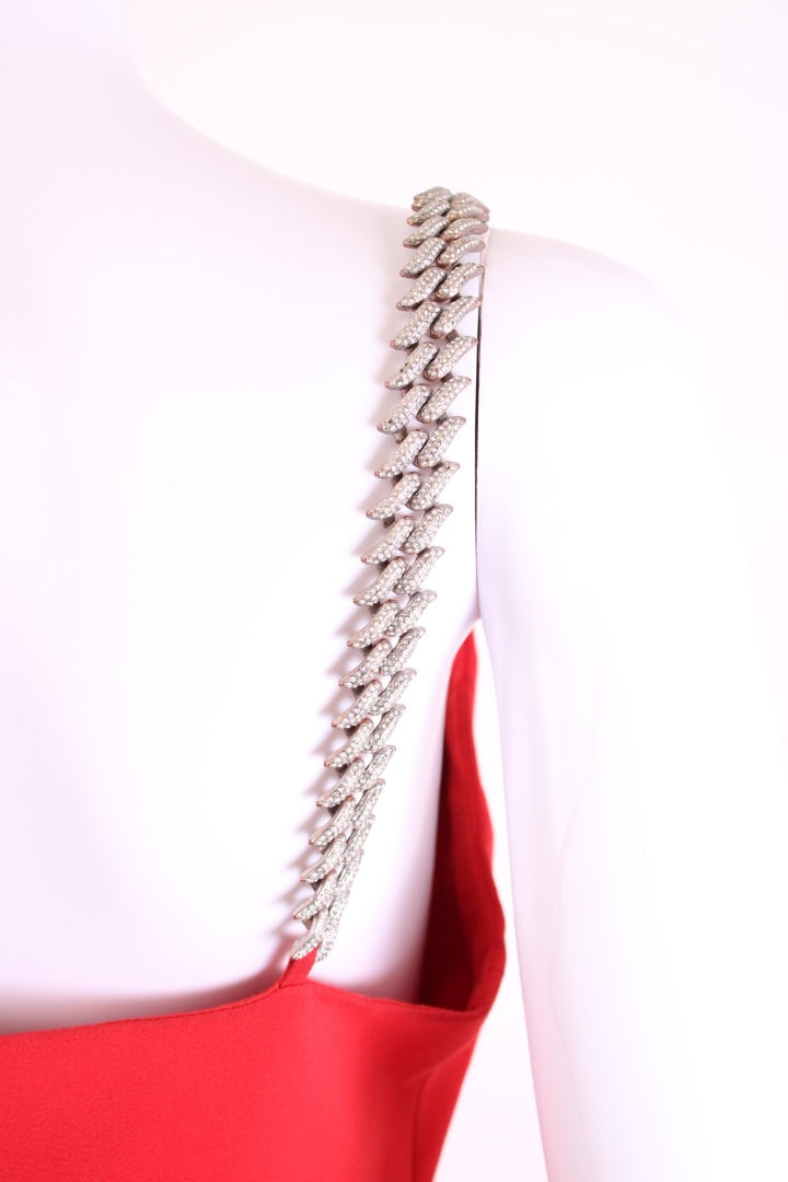 David Koma Chain Strap Flame Dress Red 10