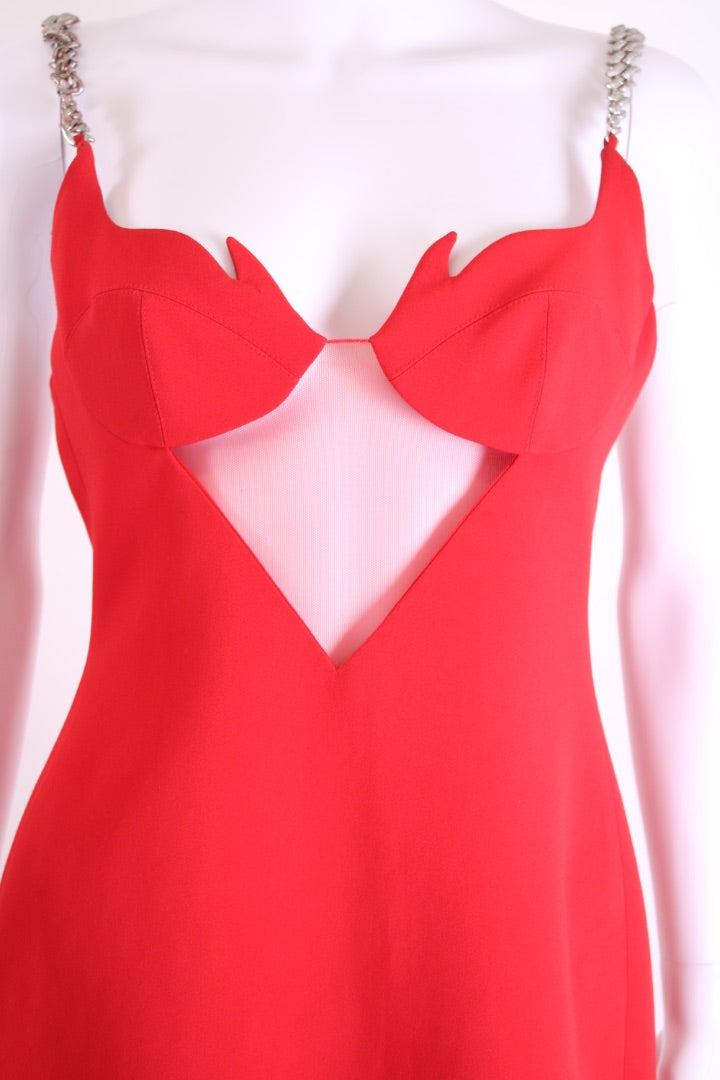 David Koma Chain Strap Flame Dress Red 10