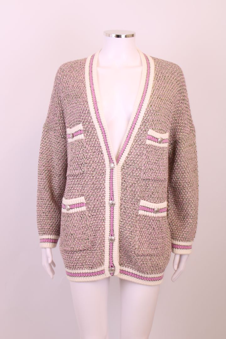 Maje Metallic Thread Cardigan Pink/ Cream M