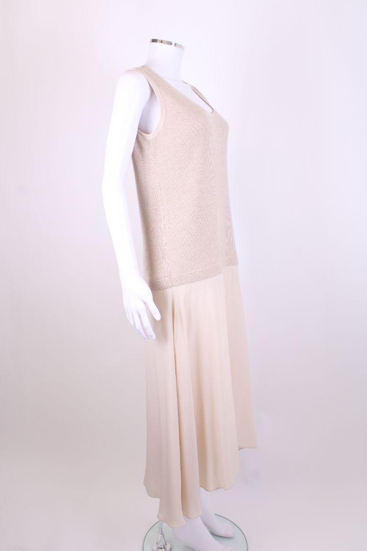 Agnona S/S Rib Knit/ Silk Dress Beige M