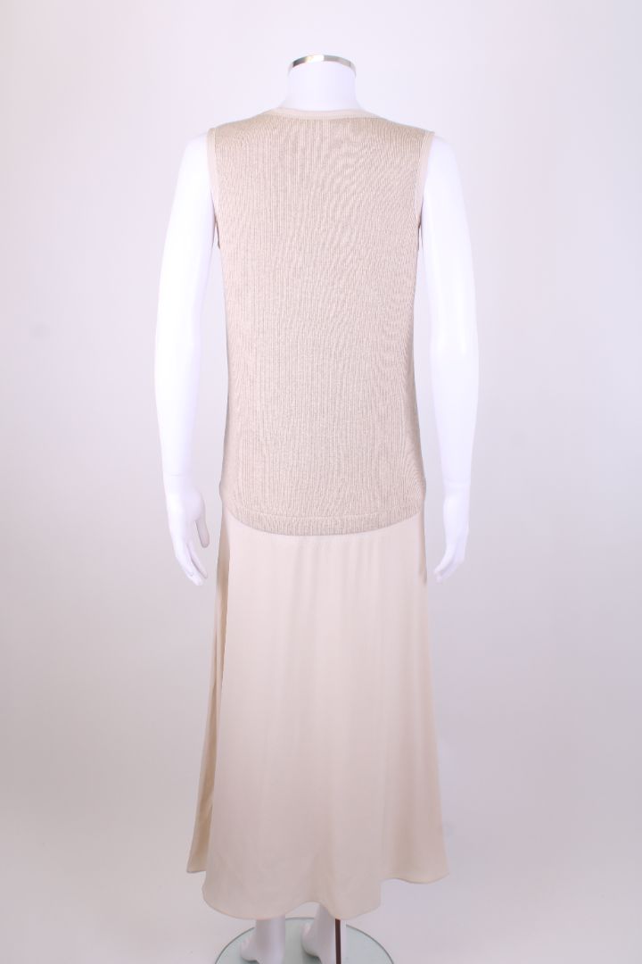 Agnona S/S Rib Knit/ Silk Dress Beige M