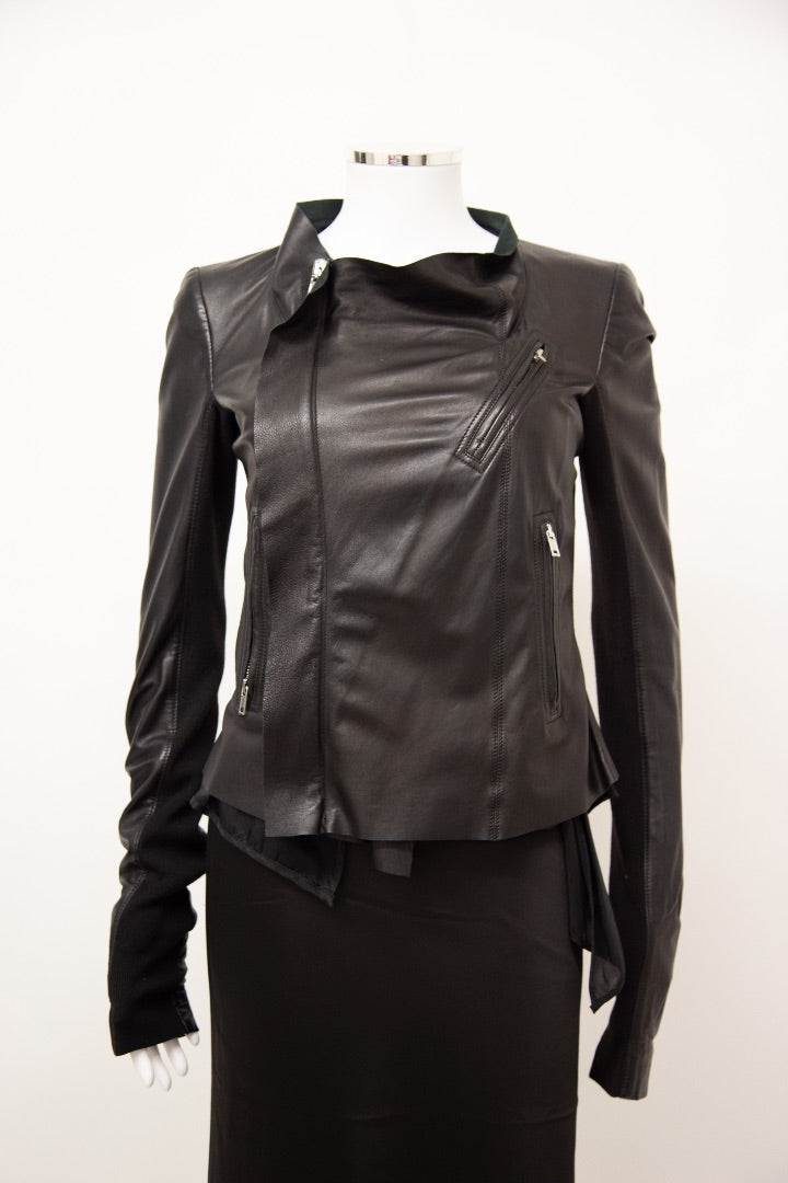 Rick Ownes Waterfall Leather Jacket Black