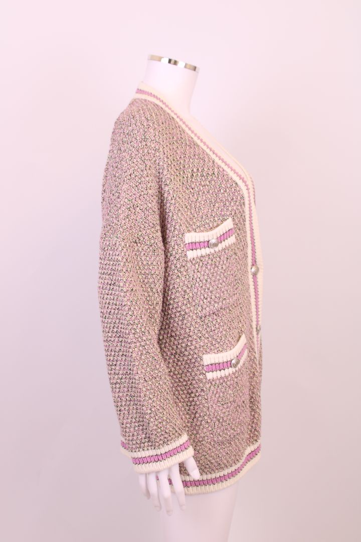 Maje Metallic Thread Cardigan Pink/ Cream M