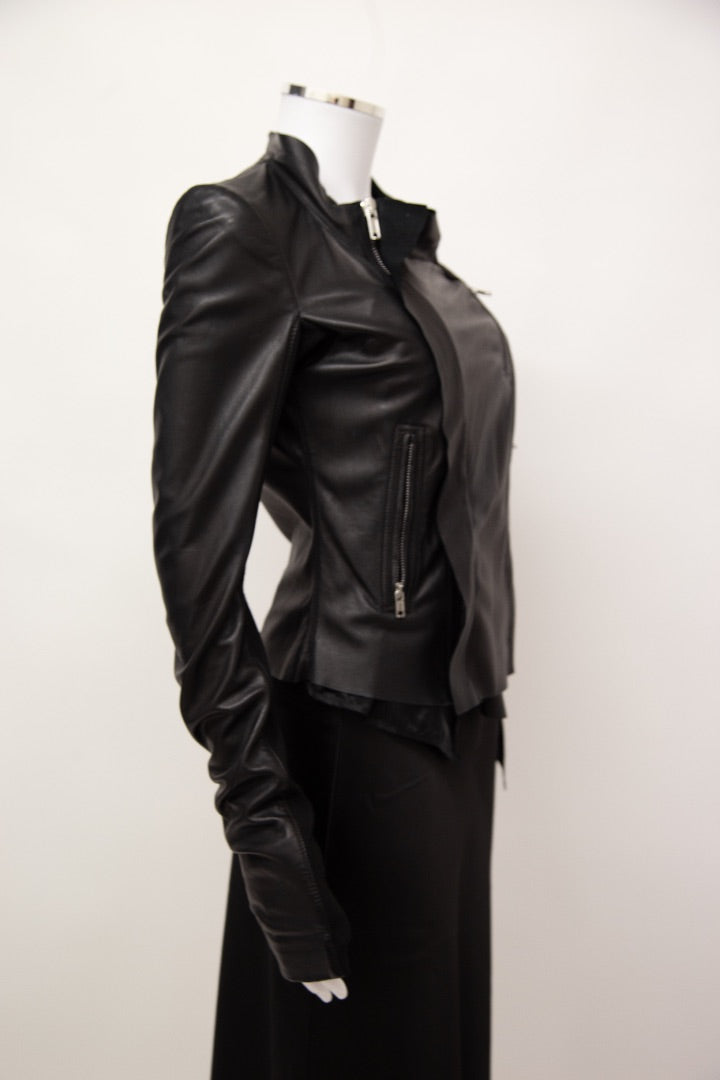 Rick Ownes Waterfall Leather Jacket Black