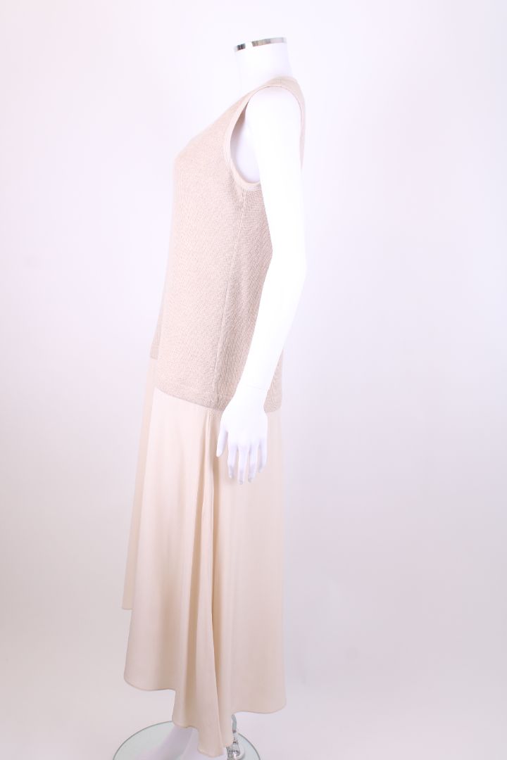 Agnona S/S Rib Knit/ Silk Dress Beige M