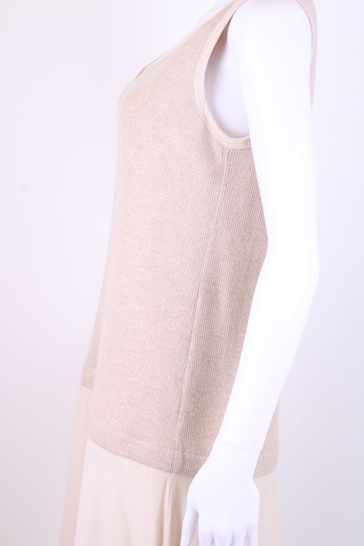 Agnona S/S Rib Knit/ Silk Dress Beige M