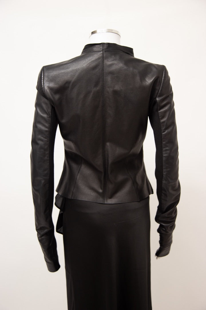 Rick Ownes Waterfall Leather Jacket Black