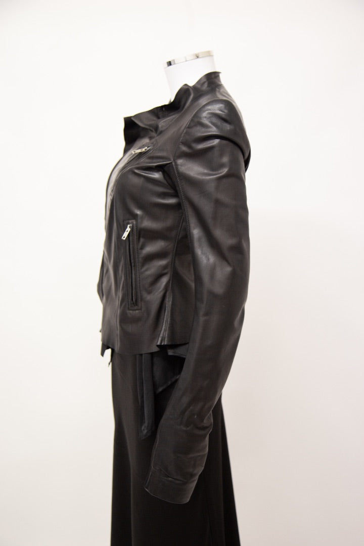 Rick Ownes Waterfall Leather Jacket Black