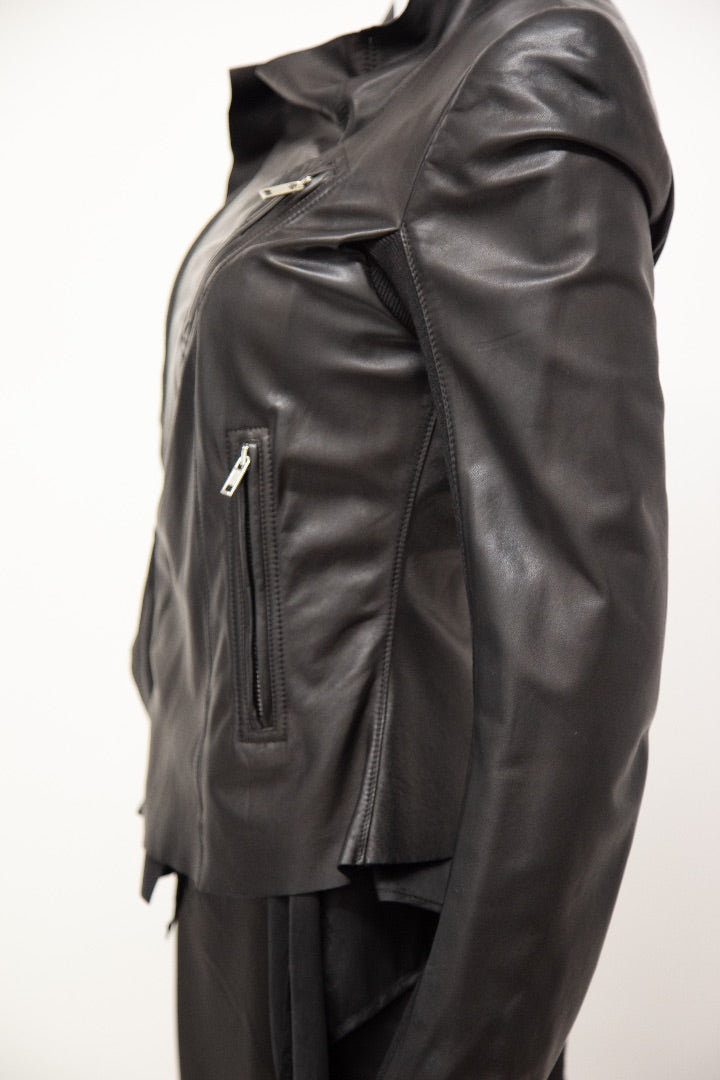 Rick Ownes Waterfall Leather Jacket Black