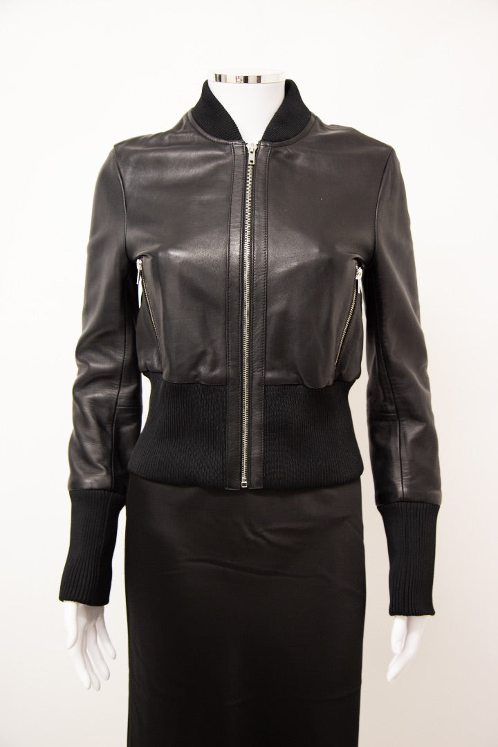 Maje Leather Bomber Jacket Black 10