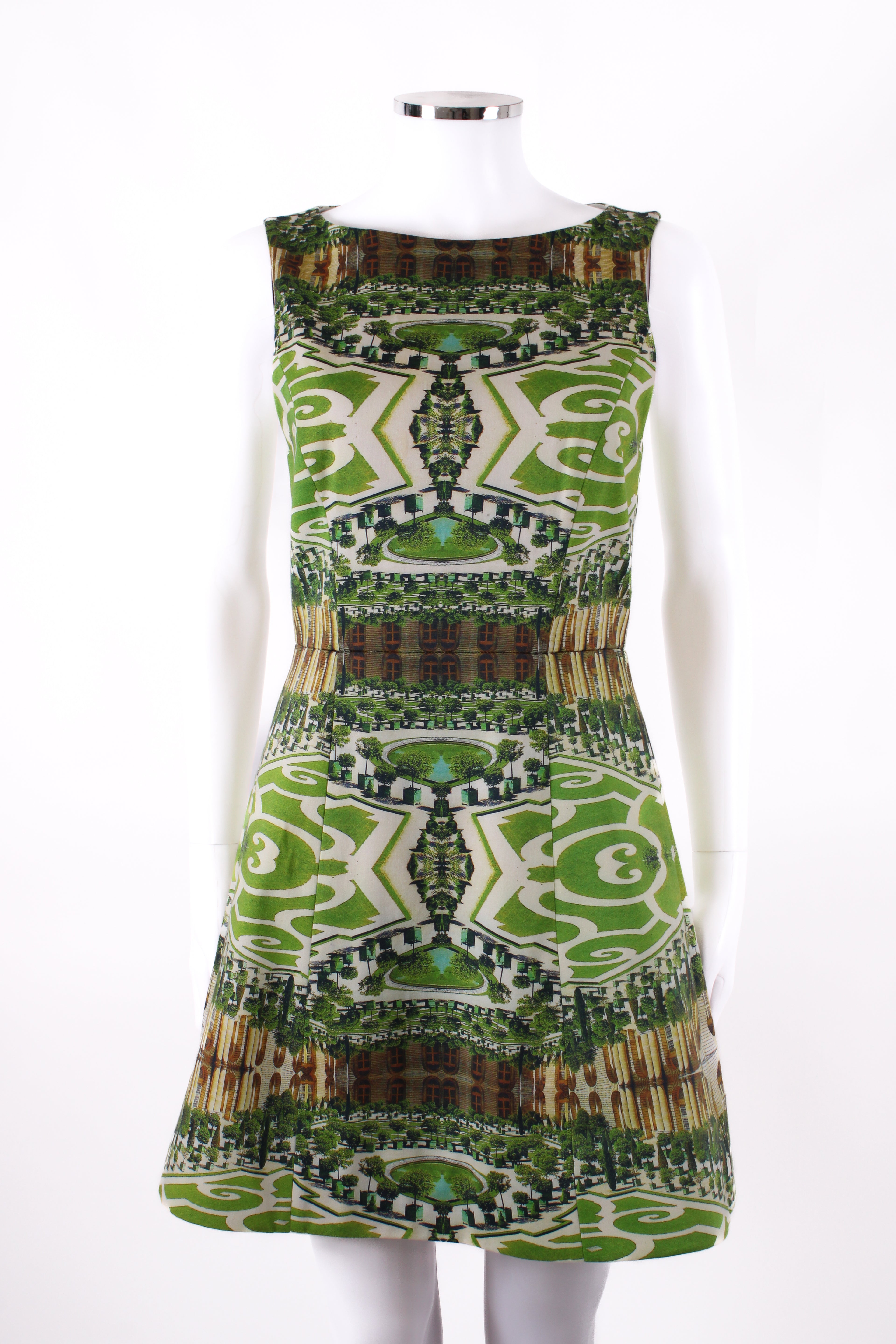 Alice & Olivia S/S Courtyard Print Dress Green/ Cream 10
