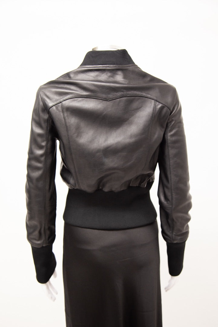 Maje Leather Bomber Jacket Black 10