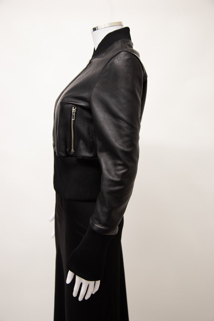 Maje Leather Bomber Jacket Black 10