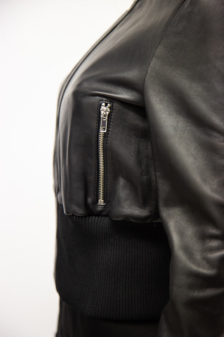 Maje Leather Bomber Jacket Black 10