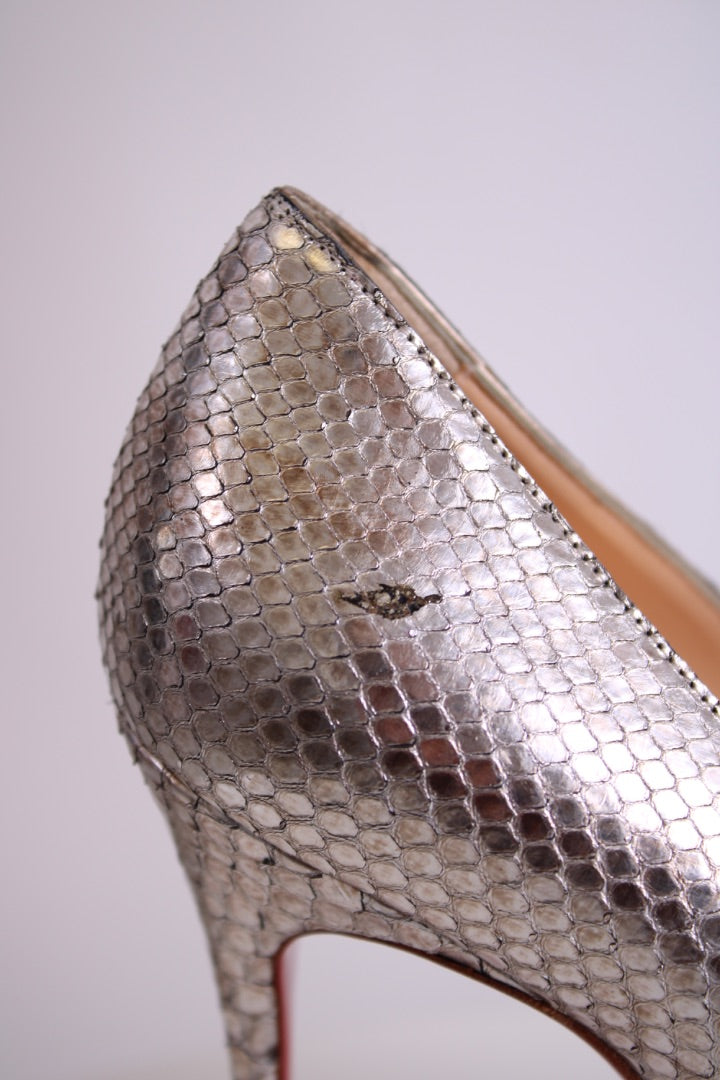 Christian Louboutin Fifi Round Toe Pump Silver Snake 38.5