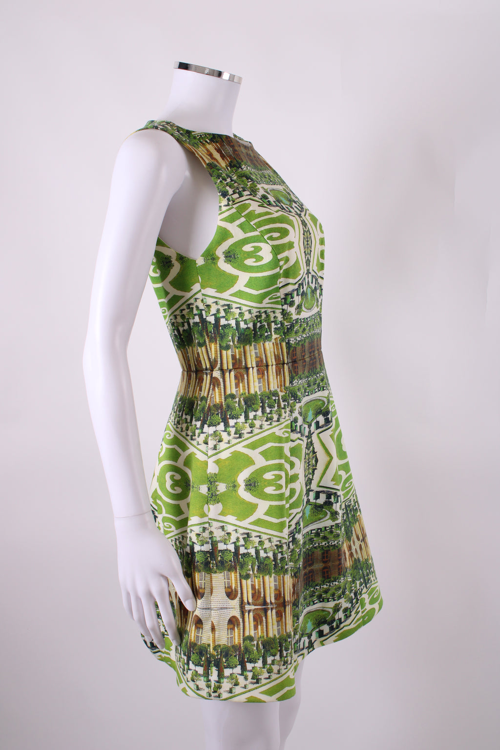 Alice & Olivia S/S Courtyard Print Dress Green/ Cream 10