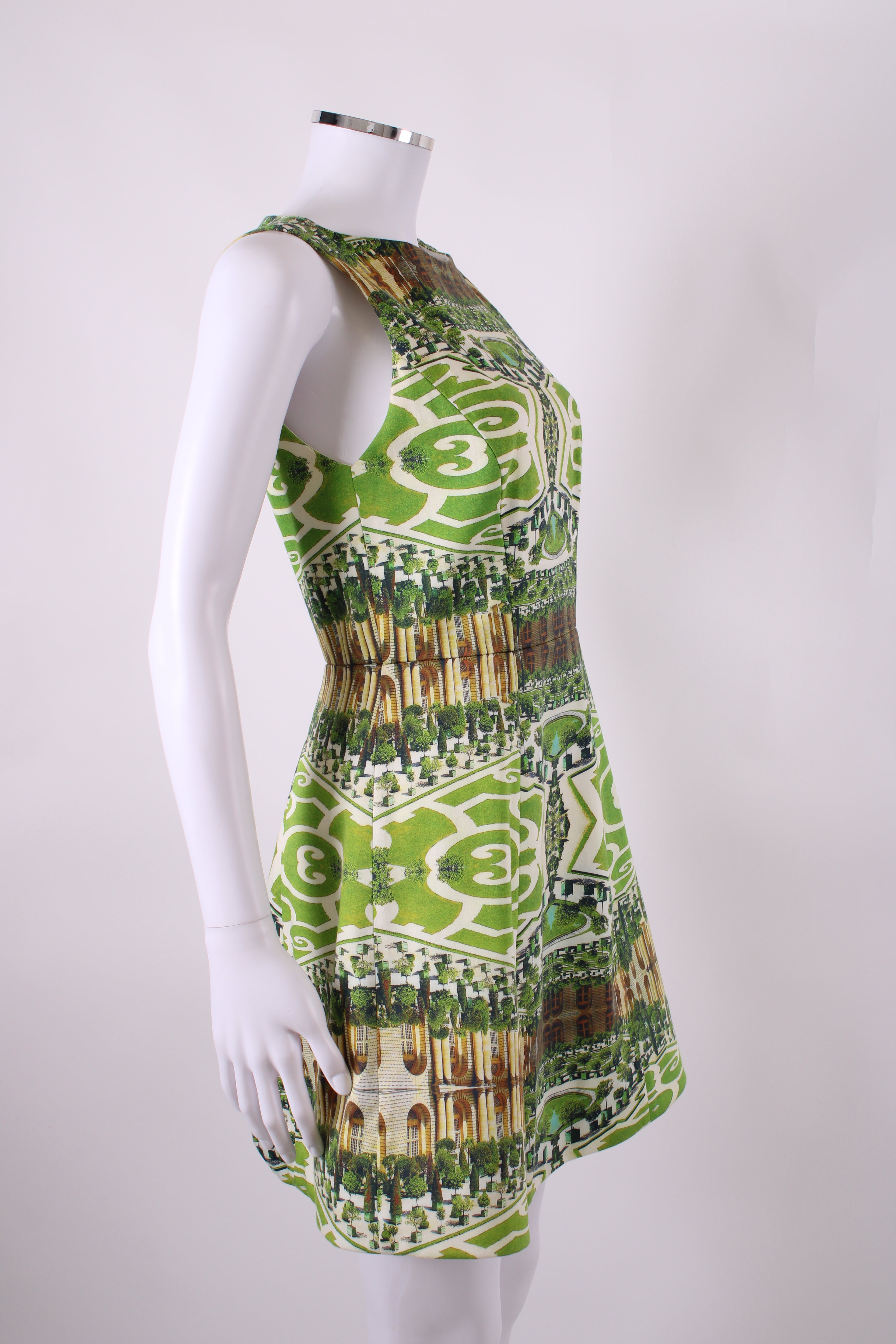 Alice & Olivia S/S Courtyard Print Dress Green/ Cream 10