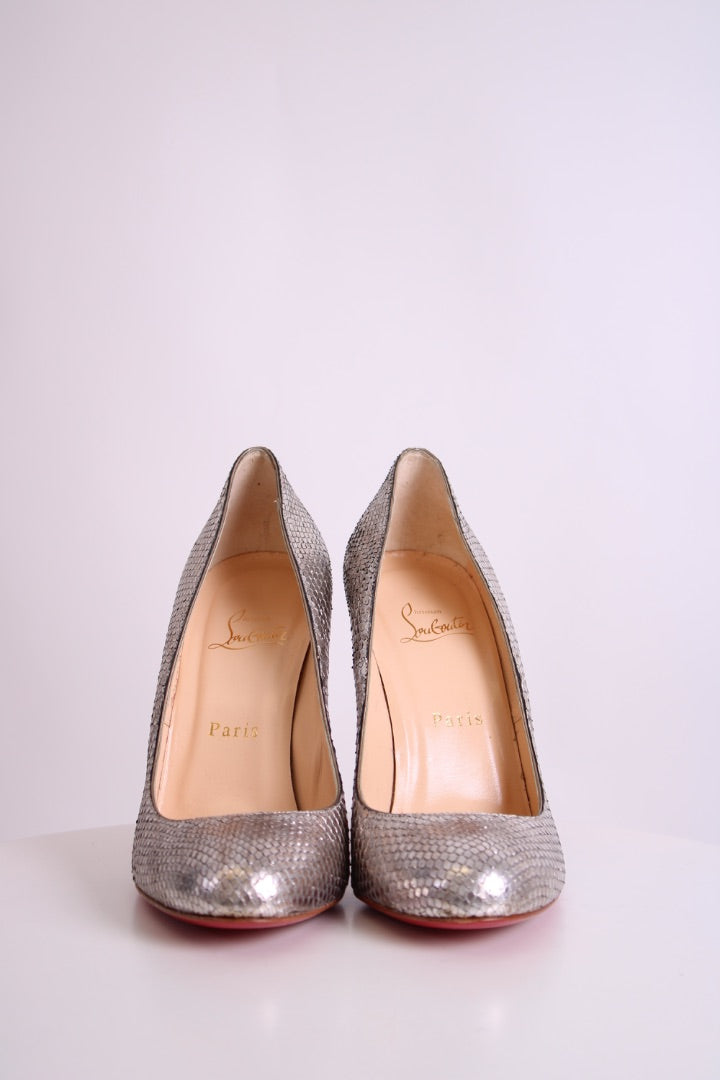 Christian Louboutin Fifi Round Toe Pump Silver Snake 38.5