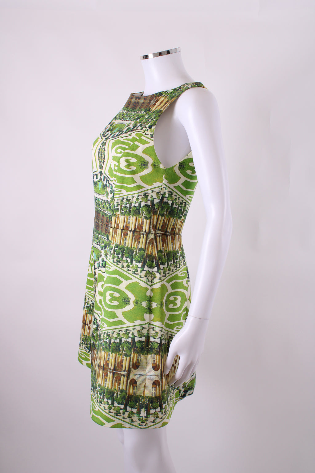 Alice & Olivia S/S Courtyard Print Dress Green/ Cream 10