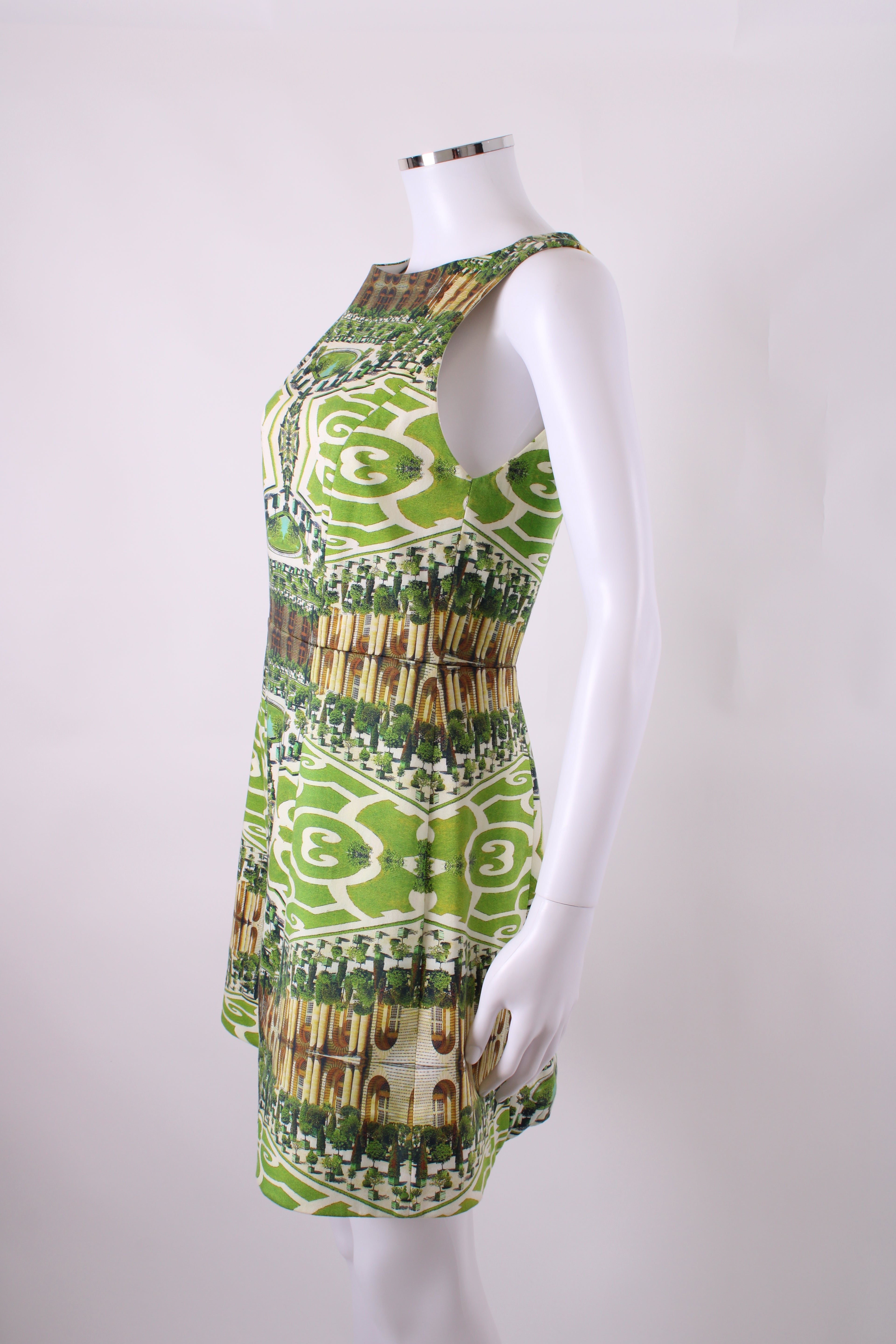 Alice & Olivia S/S Courtyard Print Dress Green/ Cream 10