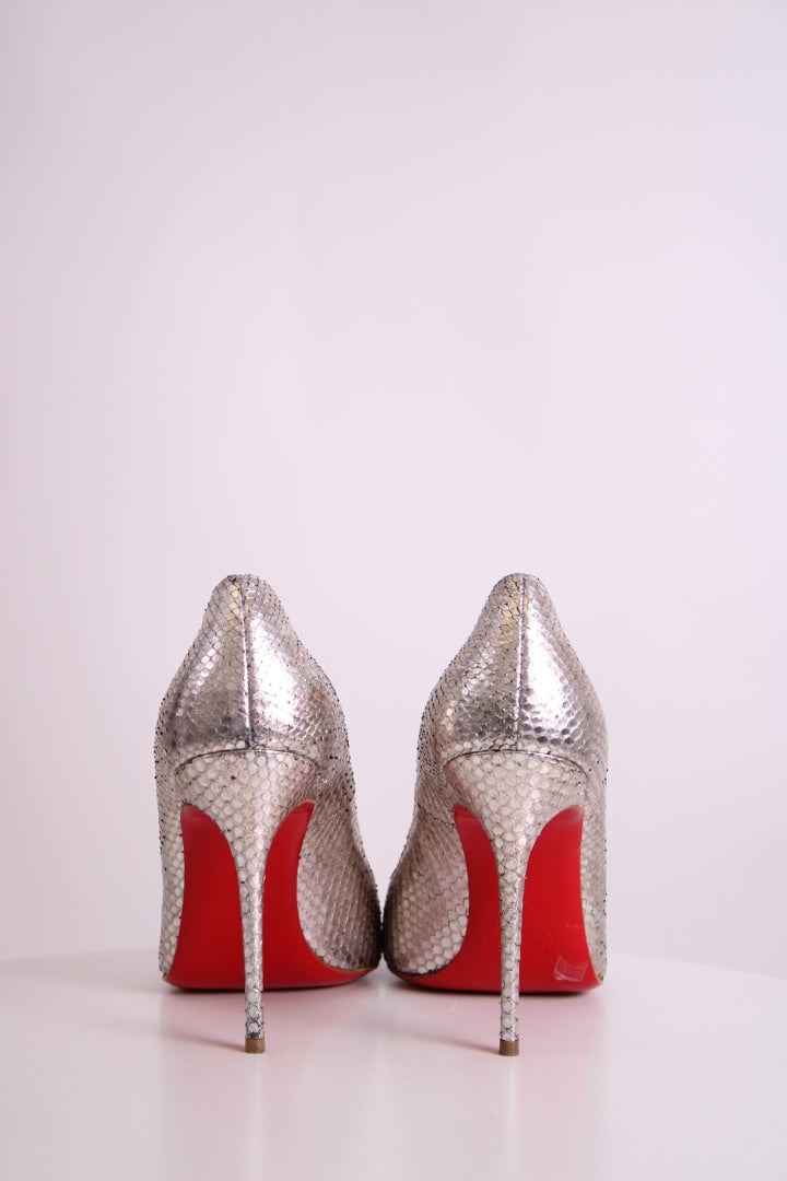 Christian Louboutin Fifi Round Toe Pump Silver Snake 38.5