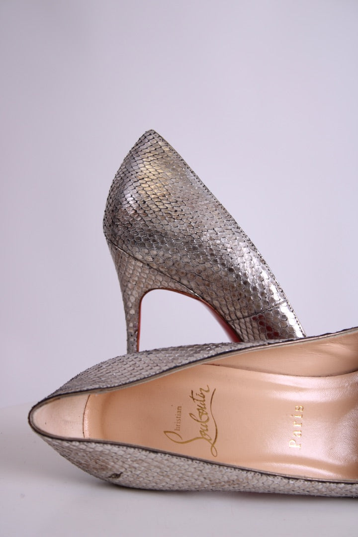 Christian Louboutin Fifi Round Toe Pump Silver Snake 38.5