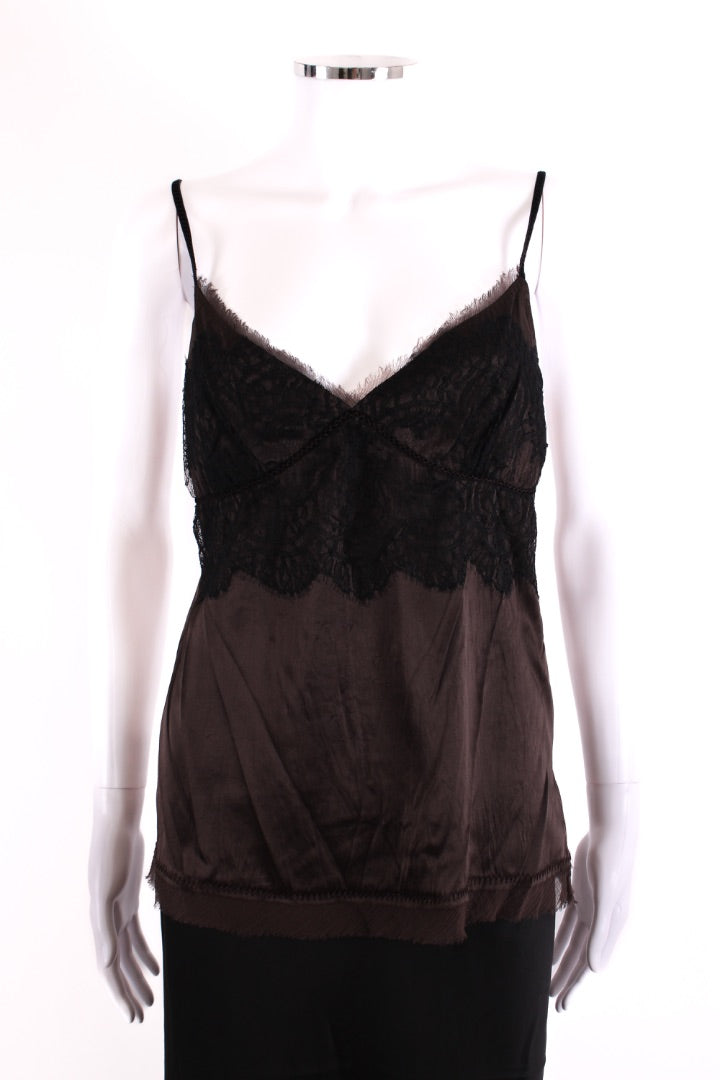 Elie Tahari Lace Trim Camisole Brown L