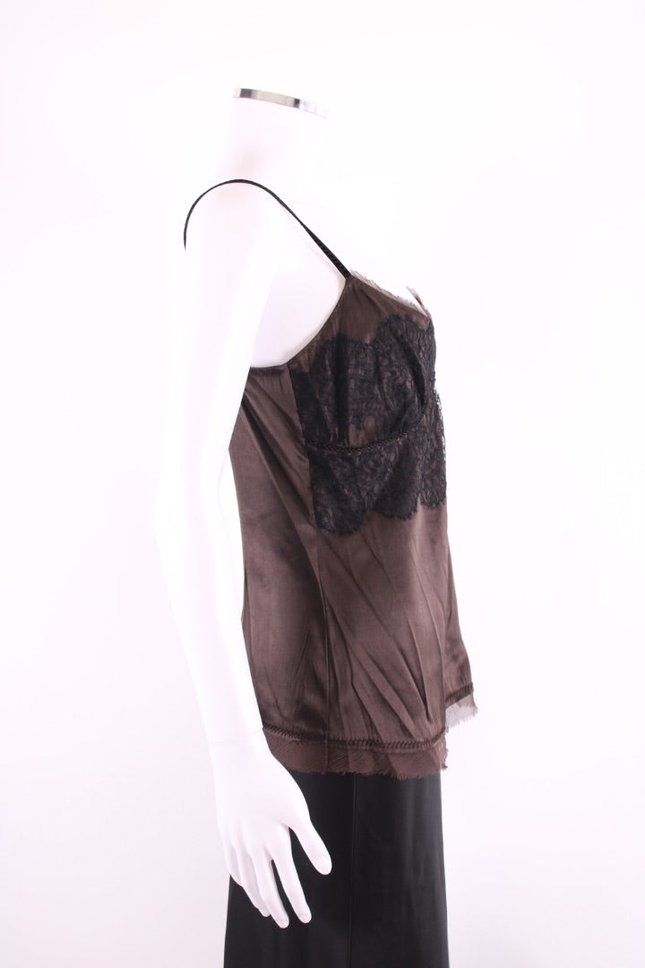 Elie Tahari Lace Trim Camisole Brown L