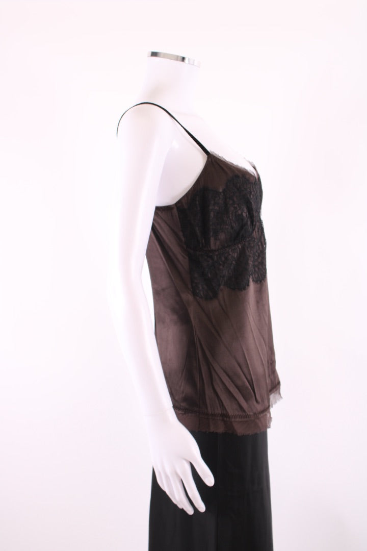 Elie Tahari Lace Trim Camisole Brown L