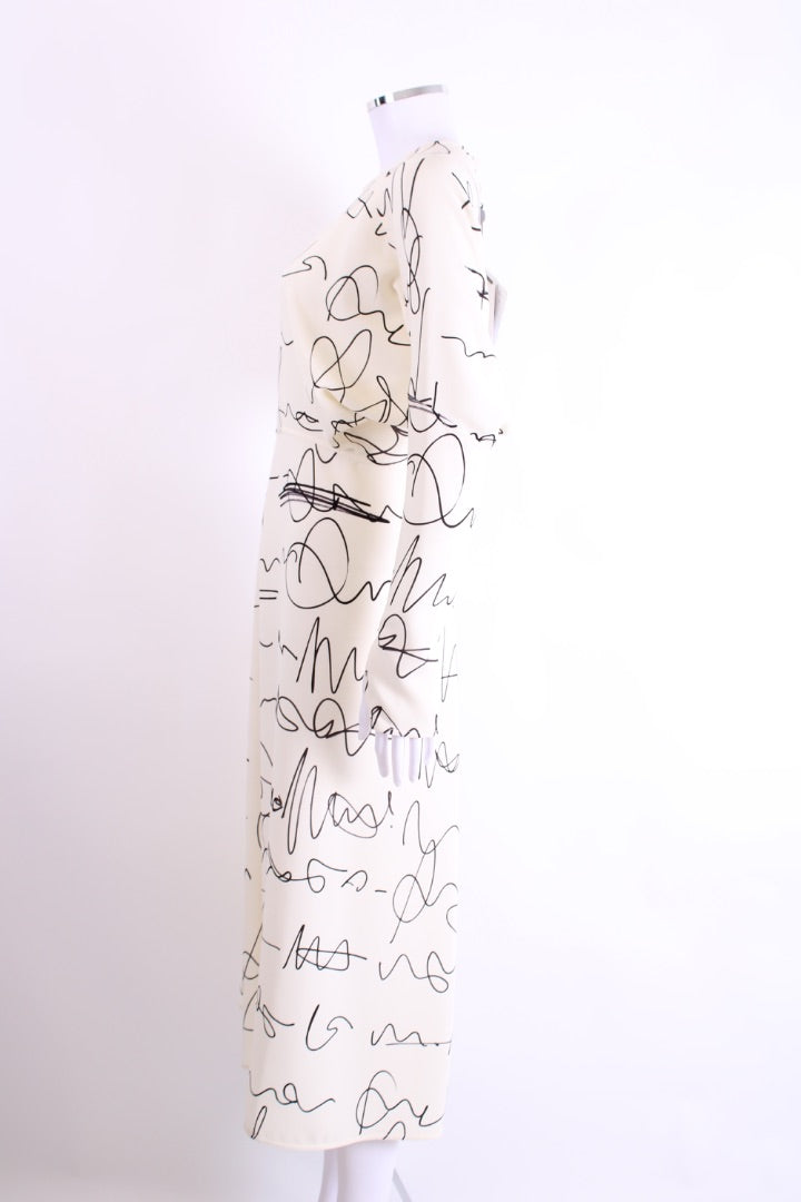 Victoria Beckham Scribble Print Crepe Dress White/ Black 10