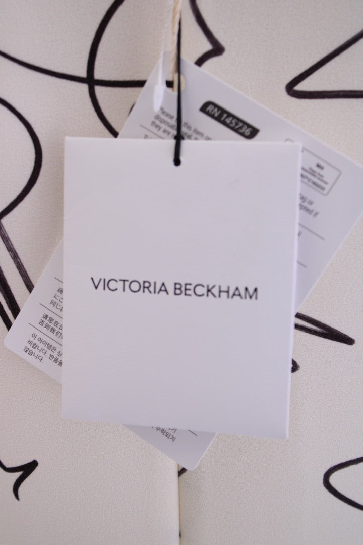 Victoria Beckham Scribble Print Crepe Dress White/ Black 10