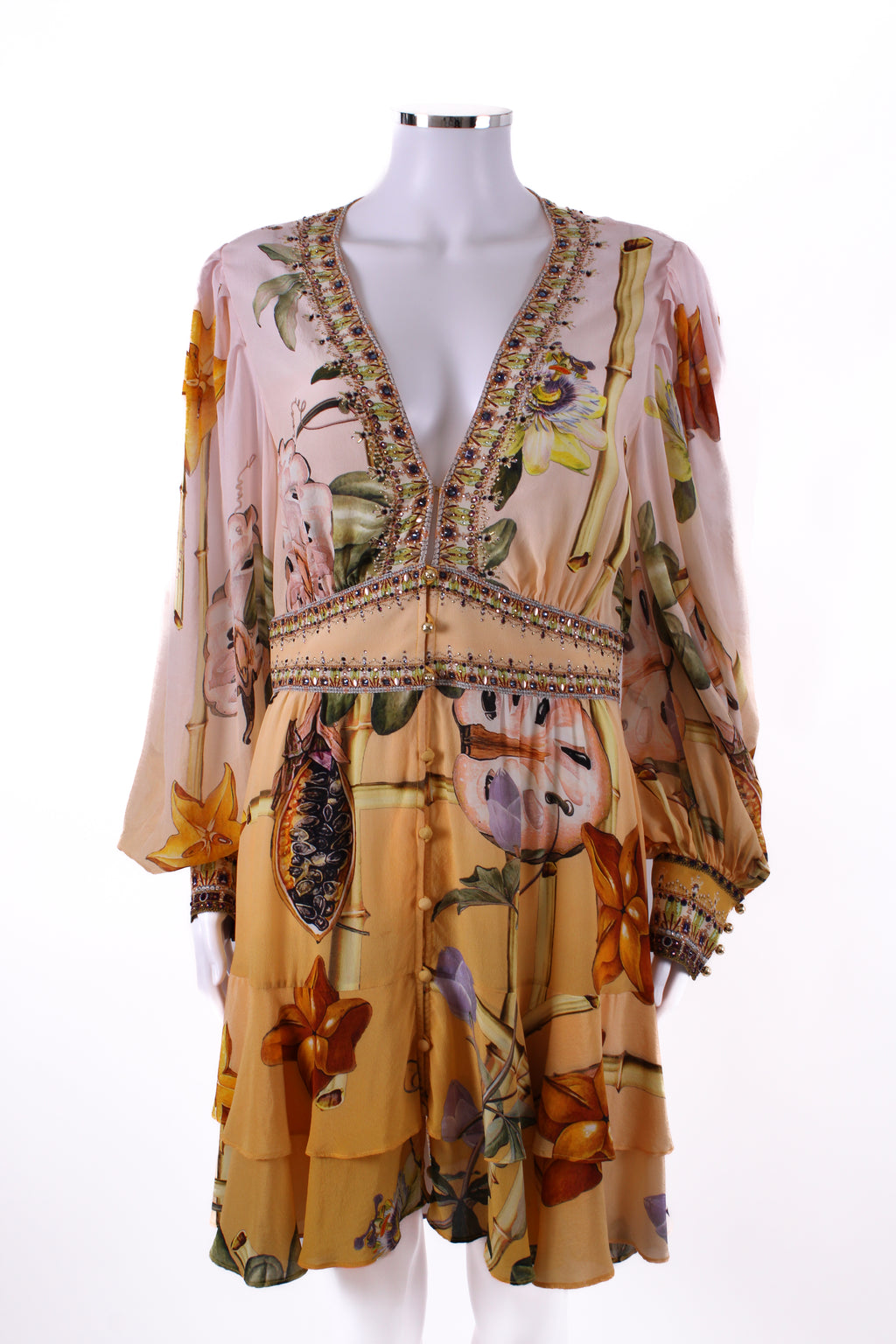 Camilla L/S Print Crystal Tunic Dress Beige/ Yellow L