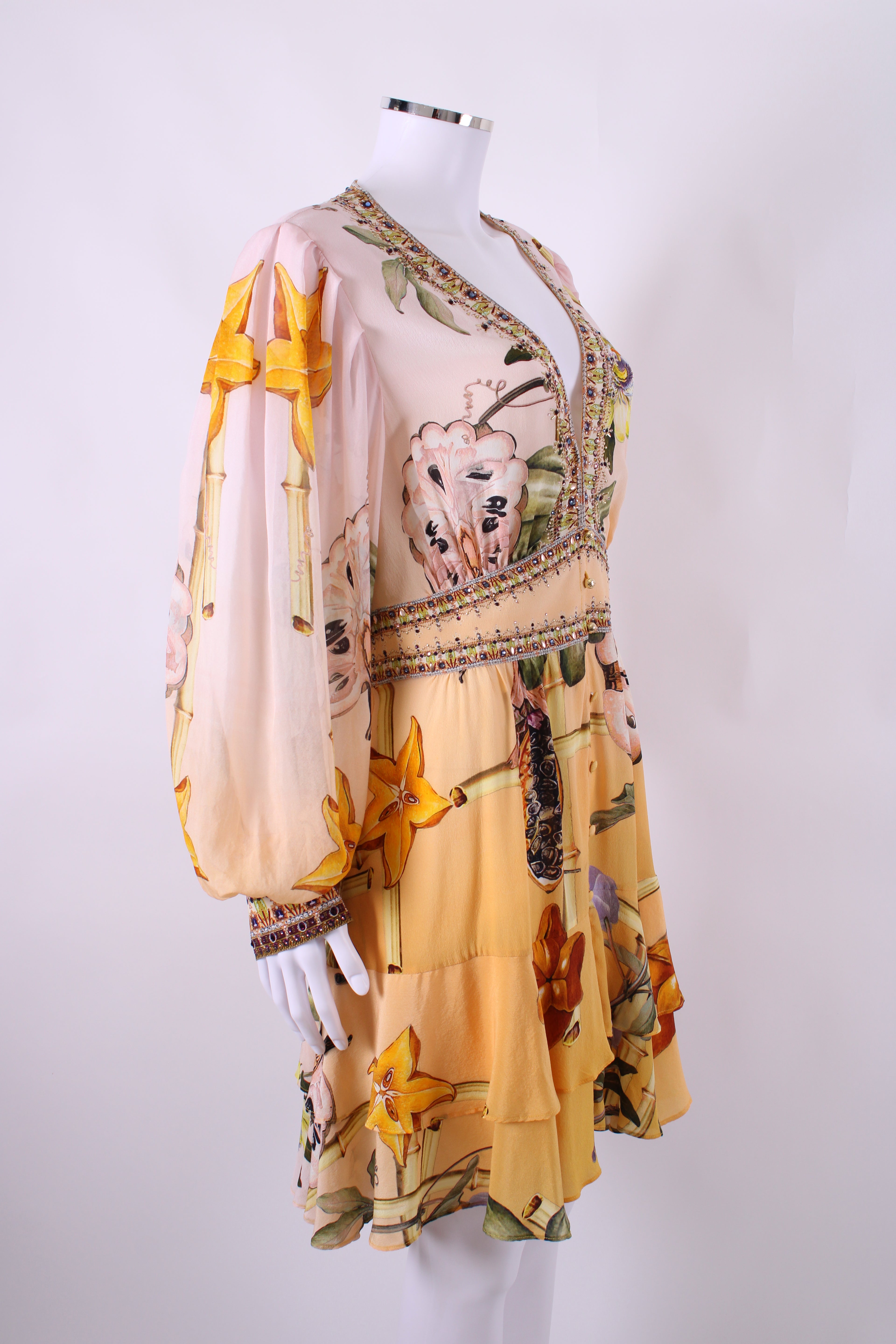 Camilla L/S Print Crystal Tunic Dress Beige/ Yellow L