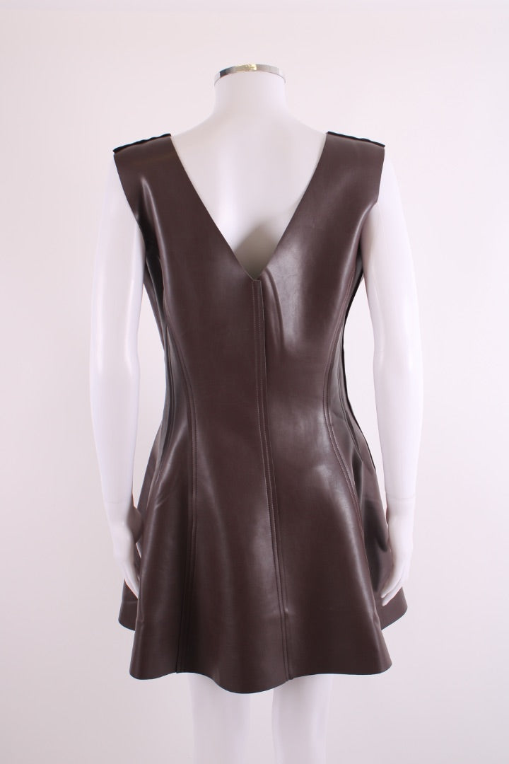 Norma Kamali Faux Leather Skater Dress Brown L