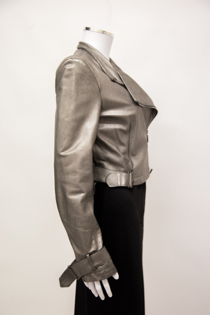 Emporio Armani Leather Biker Jacket Silver S